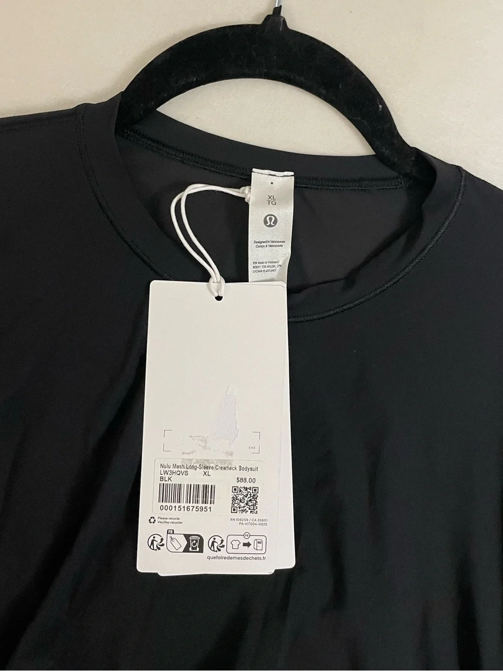 Lululemon NWT Nulu Mesh Long Sleeve Crewneck Bodysuit Black Size XL